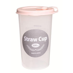 日本进口小久保工业所带盖吸管杯桃色