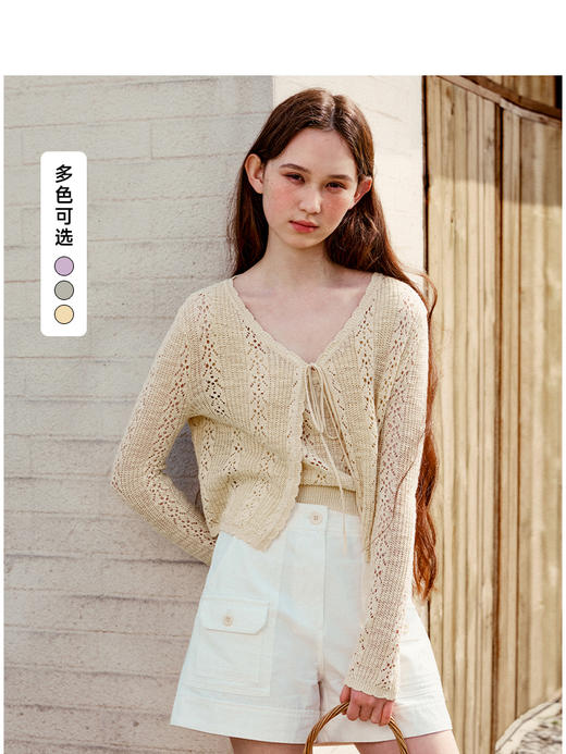 Teenie Weenie小熊简约毛针织开衫女夏季女毛衫TTCK256419I 商品图0
