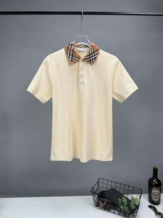 B家 格纹领/刺绣 丝光珠地棉 翻领短袖POLO衫 Z-15089 商品图1