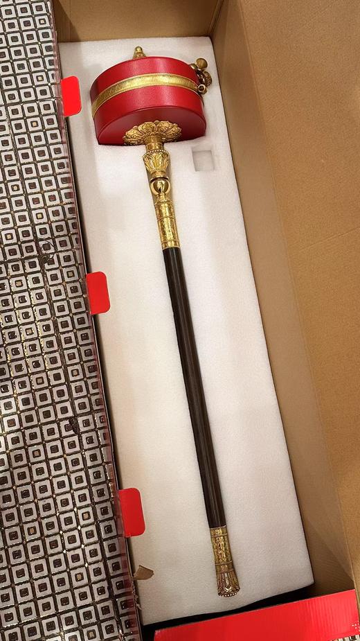 特大号92cm纯铜红皮手摇转经轮圣大解脱经、六字大明咒转经筒带实木底座一套 商品图1