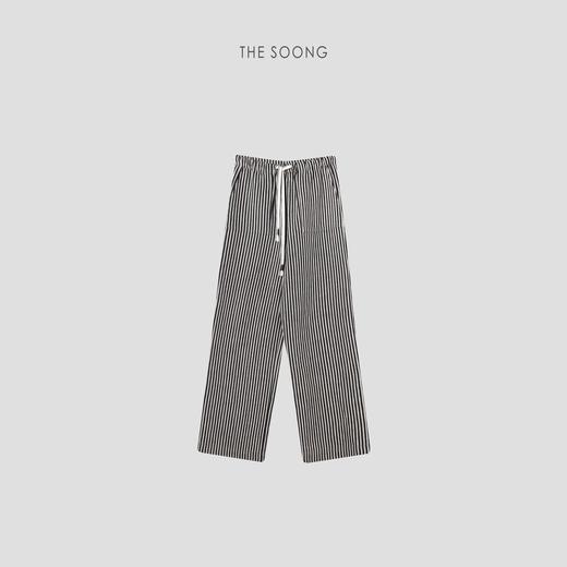 THESOONG"腔调共生"100%天然亚麻黑白条纹中腰休闲裤HWKZ6640 商品图8