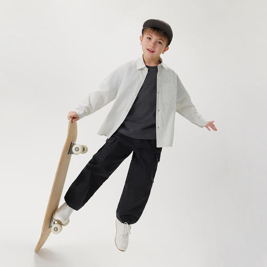 马克珍妮男童清新条纹衬衫儿童纯棉休闲衬衣2025年春装新款550501 商品图1