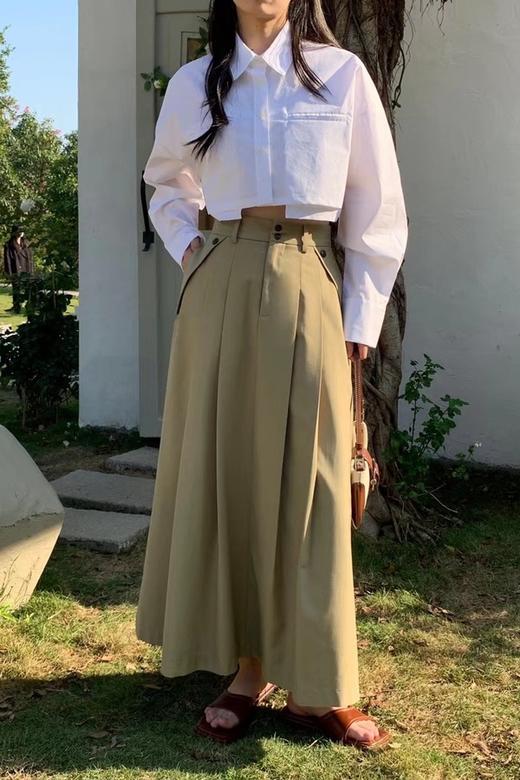 LNNNS 气质廓形卡其色高腰百褶半裙 17866 商品图4