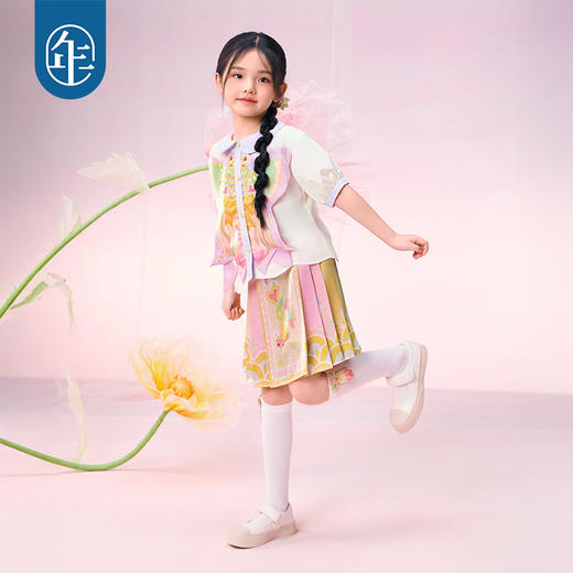 年衣童装女童新中式短袖衬衫2025新款儿童甜美国风金玉年年衬衫 商品图1