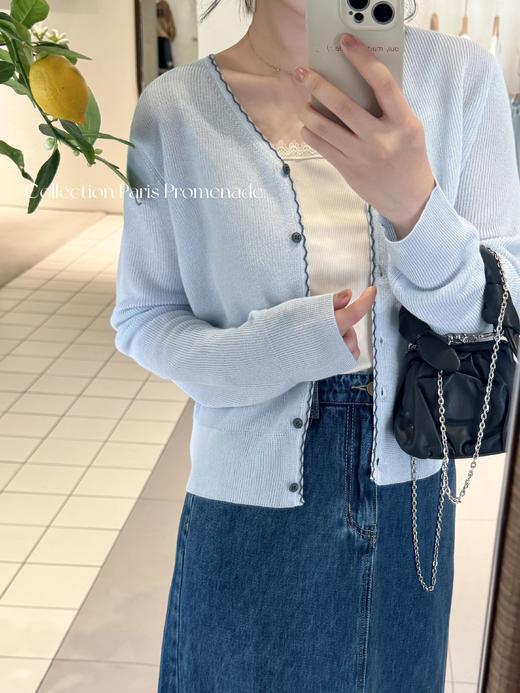 巴黎漫步 | 温柔显白的针织开衫 天丝亚麻纱线&两种穿法 淡蓝色 商品图2