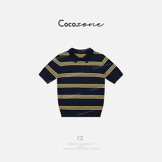 COCO ZONE 2025条纹撞色polo领休闲短袖针织衫CD2A0438 商品图0