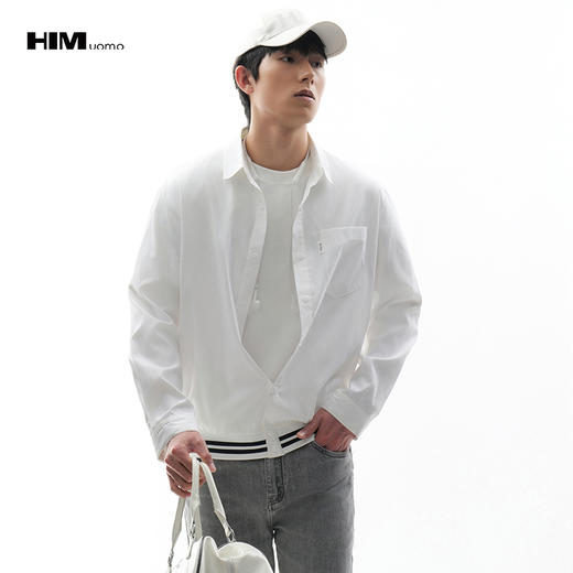 HIM漢崇  时尚休闲百搭夹克简约织唛烫花口袋白色外套 2026春季 商品图0