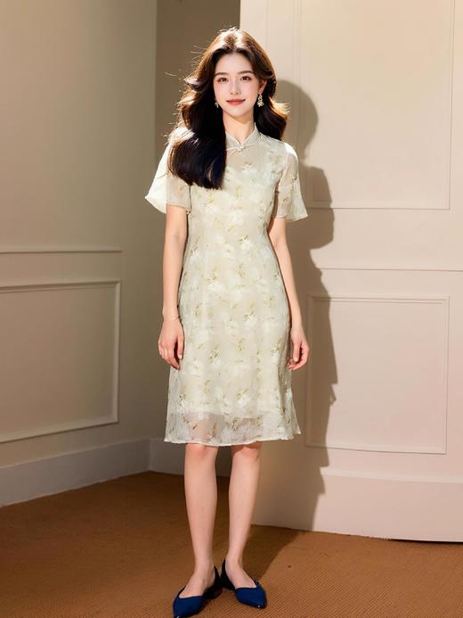 奢姿2025年夏季新款大码女装气质立领旗袍裙子胖妹妹印花连衣裙9932890917 商品图2