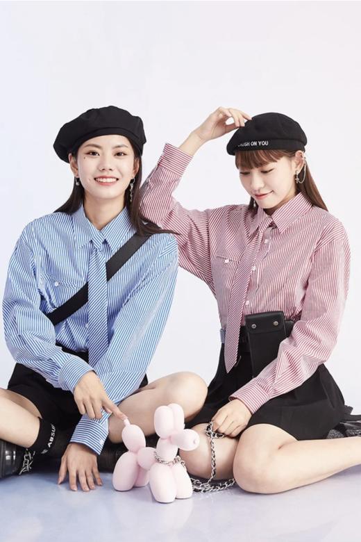 A21 宽松款红白条纹领带衬衫上衣 18004 商品图3