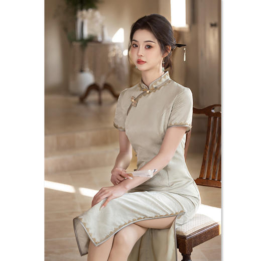 针织提花长款短袖旗袍2025春夏新款复古国风年轻修身显瘦旗袍SYK22618 商品图3