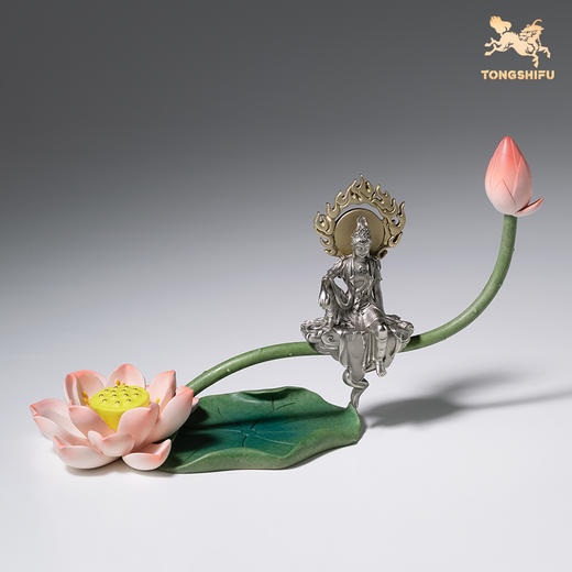 铜师傅《荷花自在观音》客厅桌面铜摆件 莲花禅意摆件 家居装饰品 商品图3