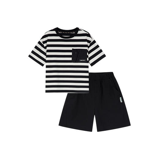 笛莎千与2025夏新款男童时尚条纹针织短裤套装 商品图4