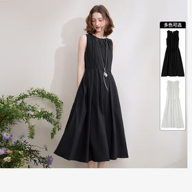 西遇无袖背心连衣裙女新款法式通勤风黑色a字收腰长裙D0050493
