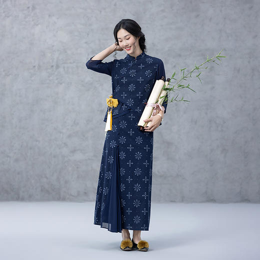 【林栖设计小店】2025夏府绸蓝印花布上衣传统新中式衬衣1952354 商品图1