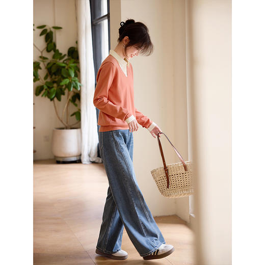 【春夏新品】熙世界衬衫领假两件针织衫女春秋2025新款通勤休闲长袖polo领上衣 商品图4