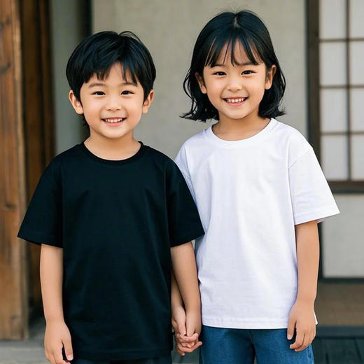 【儿童纯棉T恤】全棉儿童T恤纯色220G纯棉夏季打底T恤衫白色黑色男童女童 商品图2