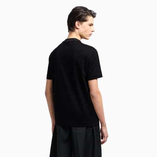 EMPORIO ARMANI 阿玛尼 男士字母小鹰徽标提花莱赛尔混纺针织圆领短袖T恤 黑色 EM001288 AF10017 FC159 商品图2