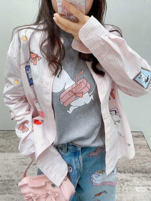 312-7 我爱的姆明 25早春 AC联名姆明 长袖衬衫卡通印花衬衣 条纹宽松休闲衬衫 商品图4