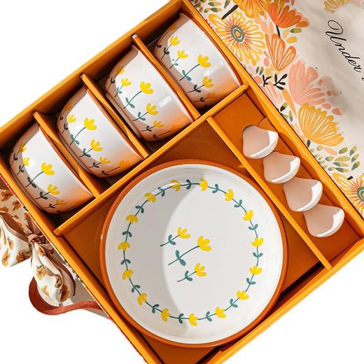 「礼盒装！数套可选」陶瓷釉下彩山菊花中式餐具套装 家用乔迁礼品碗厨房用品餐饮用具 商品图4