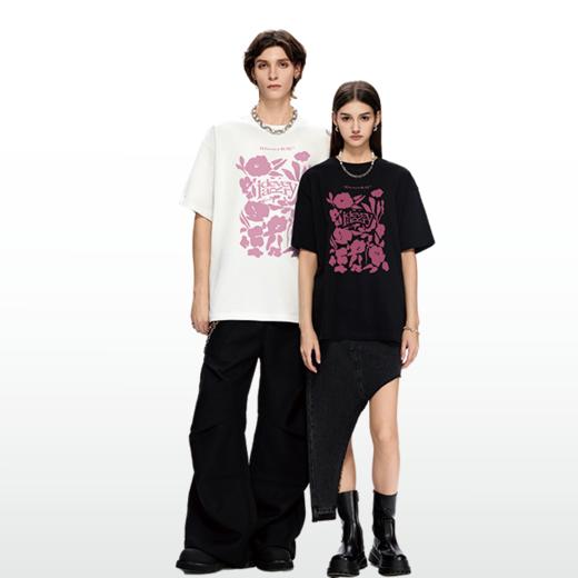 IDEVERRAY夏季新款玫瑰花字母印花纯棉圆领情侣短袖t恤休闲上衣21MSL-ID25SSFAT001 商品图0