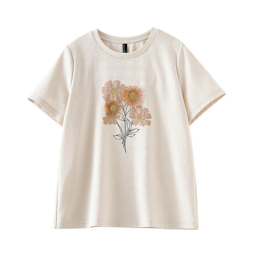 夏季绣花T恤女短袖正肩休闲宽松舒适时尚印花上衣   SQ561 商品图4