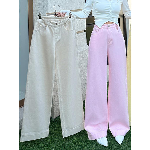 【钰米】秋季新款 洗水棉 细闪 直筒阔腿 牛仔裤 Y5C03N1300 商品图2