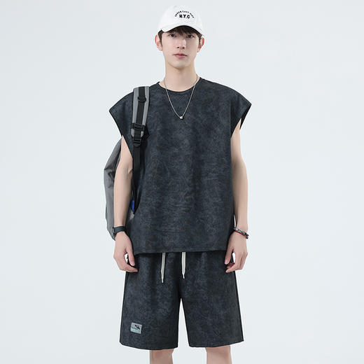 【特大码】【空气层】【DSY】大依优型大码圆领短袖背心T恤短裤套装夏季加肥加大肥佬休闲宽松透气上衣男士无袖夏装300斤 商品图2