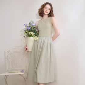 日系简约设计感柔软拼接针织背心裙女大裙摆连衣裙V0550201