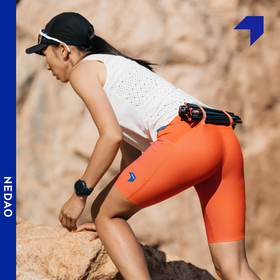 NEDAO内道新款越野马拉松跑步运动女款条纹收纳五分弹力紧身短裤