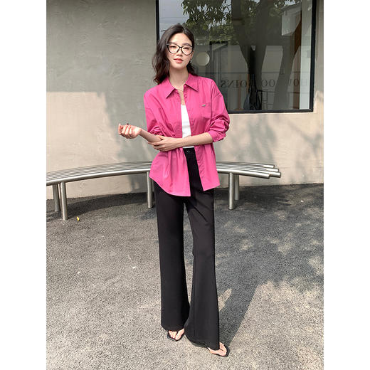 【专属特价】熙世界黑色微喇裤女春秋2025年新款高腰修身长裤休闲喇叭裤西装裤 商品图4