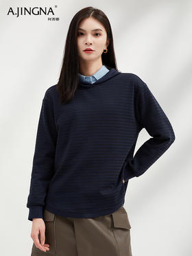 【休闲舒适】阿菁娜随性慵懒经典撞色连帽卫衣F30C202021