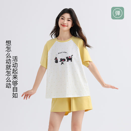 美季美优纯棉睡衣女士款2025新款夏季可爱清新猫咪短袖套装家居服 商品图4