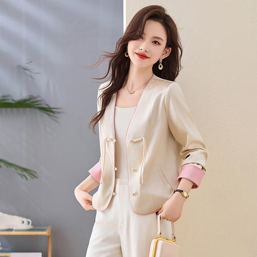 春装新款时尚新中式V领盘扣春秋短外套HR-ZYF8818 商品图2
