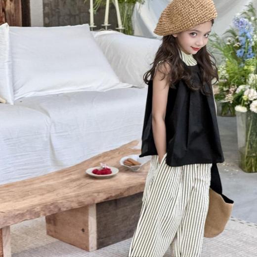 【甜美纯色裙裤套装】儿童裙裤套装女宝宝背心吊带裙直筒裤夏装女童纯色半身裙条纹裤子 商品图2