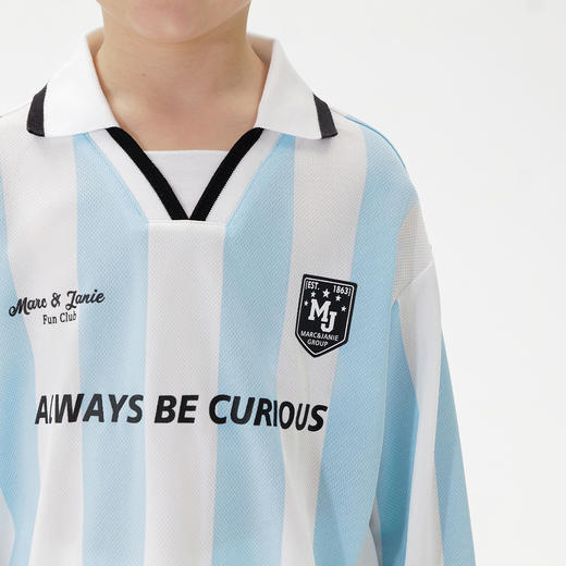 马克珍妮男童鸟眼速干条纹运动领T恤 儿童上衣2025春装新款250091 商品图3