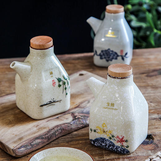 【日式陶瓷油壶】家用厨房酱油罐调料瓶复古老抽壶醋壶饭店商用 分装壶 商品图1