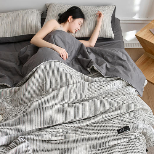 自然醒原创侘寂夏被全棉色织提花轻奢夏季空调被薄被子被芯床单床品四件套LFS 商品图0