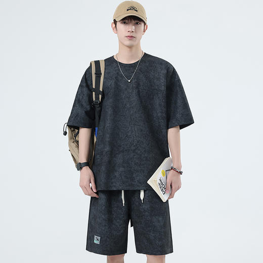 【特大码】【空气层】【DSY】大依优型大码圆领短袖T恤短裤套装夏季加肥加大肥佬休闲宽松透气上衣男士半袖夏装300斤 商品图3