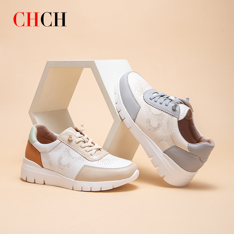 2025春夏CHCH平衡鞋新品牛皮舒适超轻底女鞋拼接深口圆头镂空休闲运动鞋CP1B5041