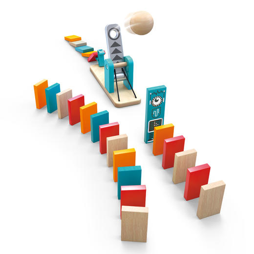 Hape多米诺骨牌玩具识字认知拼装积木1-3-6岁男女小孩儿童礼物早教 122粒 机械多米诺发射器套 E1057 商品图6