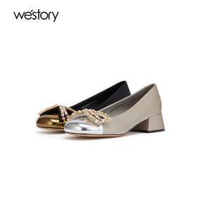 2023年秋季新款粗低跟舒适蝴蝶结女鞋W23CE73121