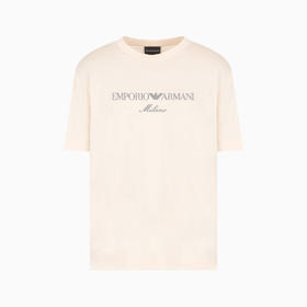 EMPORIO ARMANI 阿玛尼 男士刺绣徽标平纹莱赛尔混纺圆领短袖T恤 米色 EM001033 AF10017 M1052