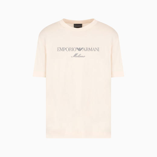 EMPORIO ARMANI 阿玛尼 男士刺绣徽标平纹莱赛尔混纺圆领短袖T恤 米色 EM001033 AF10017 M1052 商品图0