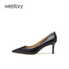 westory22年新款设计感气质名媛法式纯色真皮不累脚高跟单鞋72491 商品缩略图2