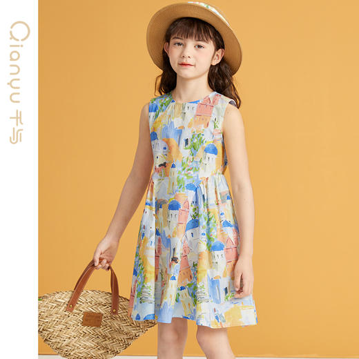 笛莎千与2025夏季新款女童甜美无袖印花棉布连衣裙 商品图2