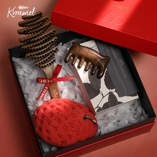 Krramel 限定礼盒 LH-046 刮痧板+醋酸发夹+鹿角发带（焦糖） 猪鬃按摩梳子实用护发礼盒生日礼物女生梳子女士专用礼品 商品图4