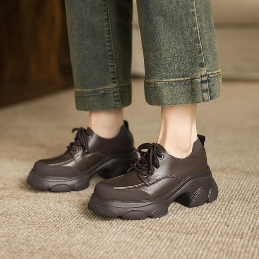 阿么手工女鞋系带小皮鞋女松糕底增高2025新款百搭舒适不累脚7CM 商品图2