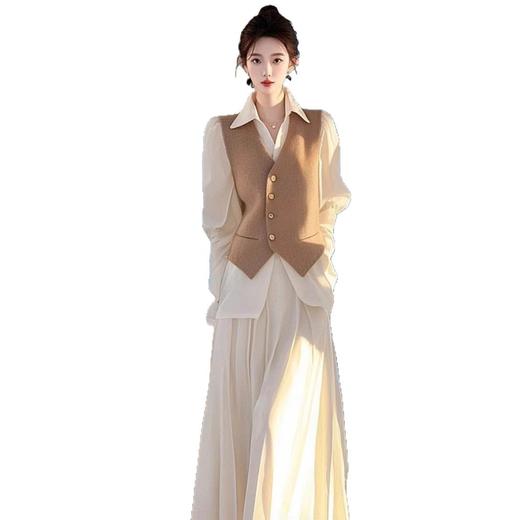 春季大方得体穿搭高级感显瘦马甲衬衫半身裙三件套 商品图4