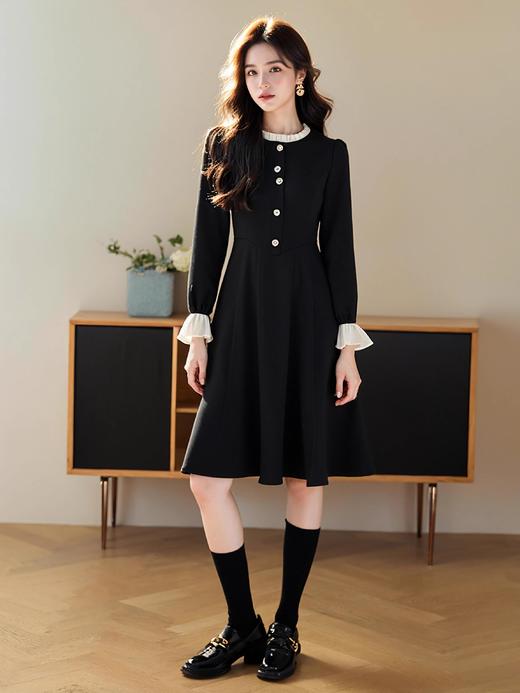 奢姿2025年春装新款大码女装雪纺喇叭袖连衣裙胖妹妹时尚裙子9931825283 商品图4