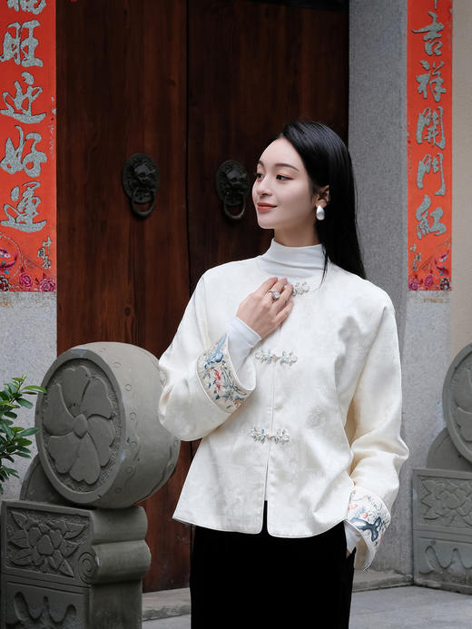 盛唐牡丹| Paisley纹冠乐绉仙鹤舞林手推绣外套 商品图0